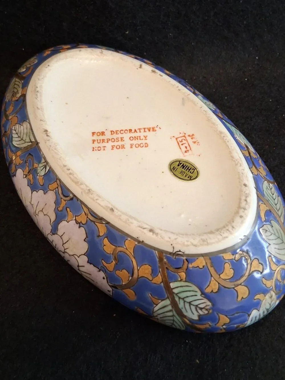 VTG Made in China Chinoiserie Ceramic Oval Trinket Box Bird & Floral Gold Accent - Picture 12 of 13